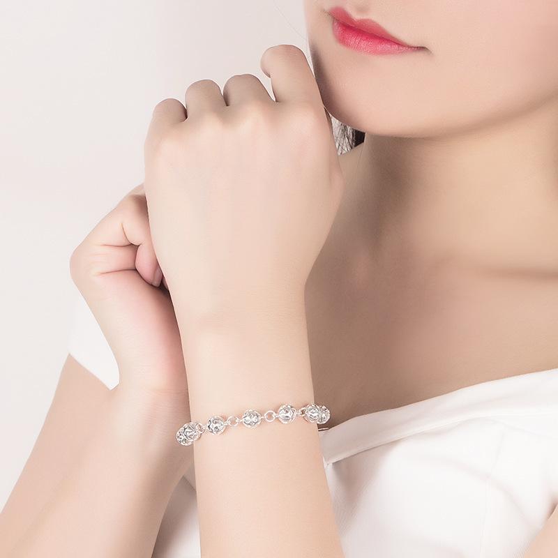 Korean Style Copper Plated Silver Hollow Ball Bracelet for Women
