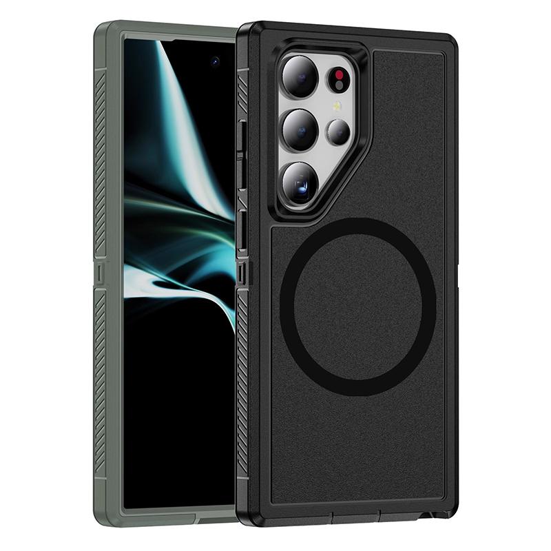 2 In 1 Heavy Duty Armor Magnetic Charging Phone Case for Samsung Galaxy S24 S23 S22 Ultra Plus Fe Magsafe Shockproof Hard Cover