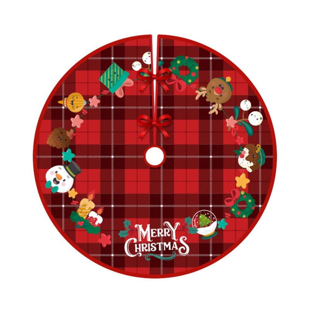 VIKAMA Red And Black Checkered Christmas Tree Skirt Wreath Snowflake Print Christmas Tree Skirt Cushion Home Party Holiday Decor Diameter 60cm