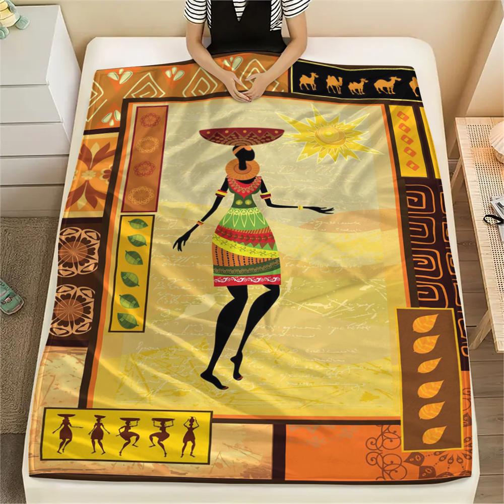 1Pc African Woman Print Flannel Blanket, High Quality Comfortable for All Seasons, Home Decor, Warmth and Comfort, Perfect for Christmas Gifts