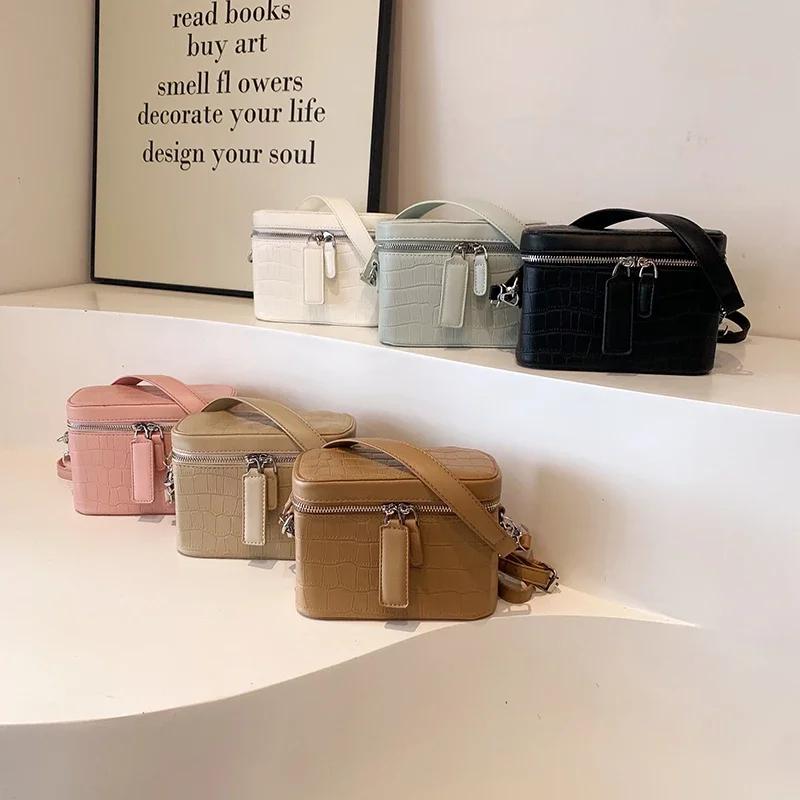 Damen Henkeltaschen mit solidem Reißverschluss klassische Freizeittaschen Umhängebox-Taschen