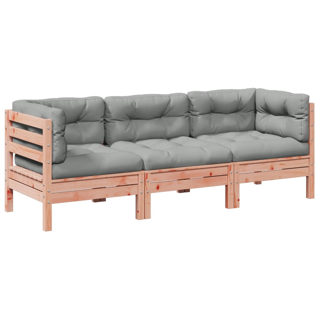 3 Piece Garden Sofa Set with Cushions Solid Douglas Fir Wood