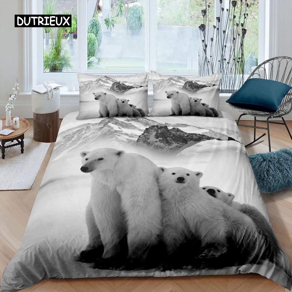 סט ציפה לפוך דובי קוטב מידה קווין סט מצעים דובי קוטב דוגמת חיה כיסוי לפוך מודפס בדוב למבוגרים בני נוער ילדים