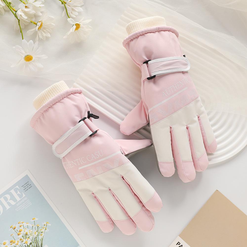 Ski Gloves for Men and Women Outdoor Winter Thickened Windproof Water Splashing Cold and Velvet Touch Screen Riding Warm Gloves