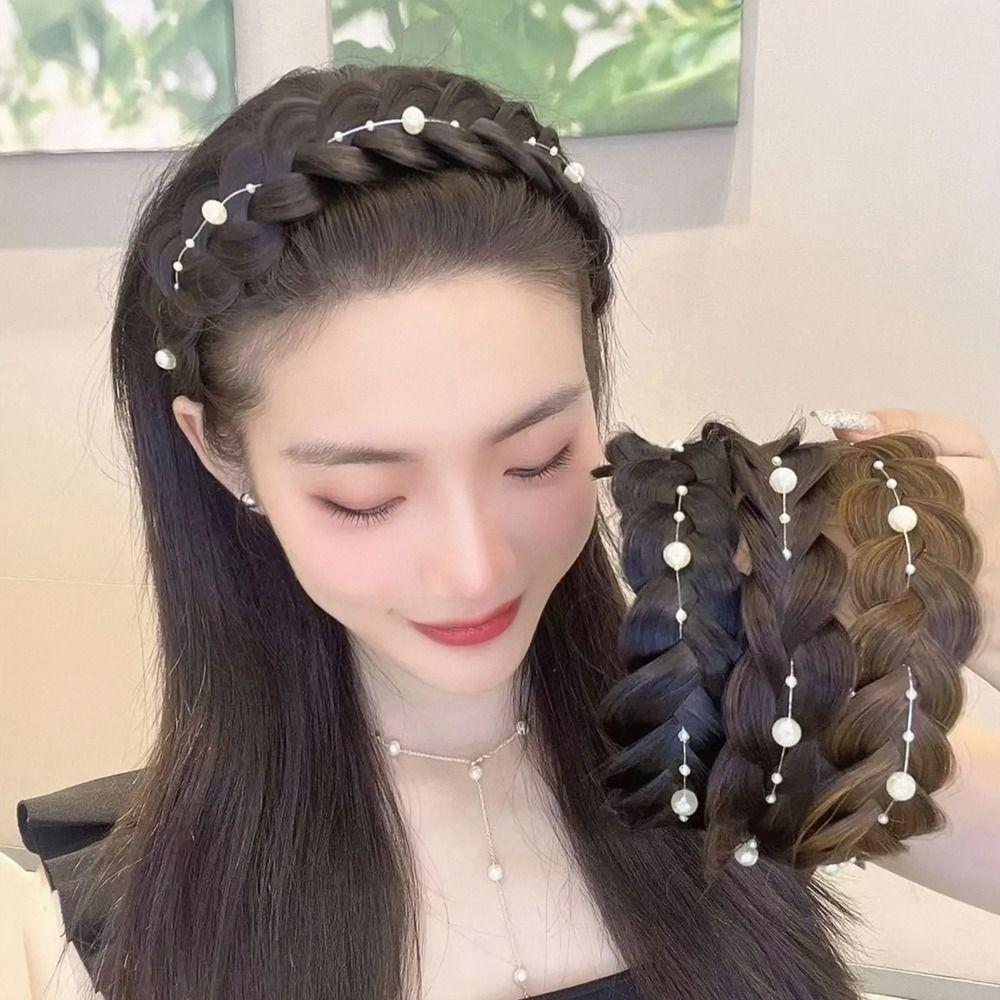 Wide Twisted Wig Headband Synthetic Women Hair Hoop Retro Fishbone Braid Headband  Female