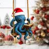 Blue Octopus Reading Christmas Ornament Festive Sea Creature Decorative Hanging Home Office Party Decor