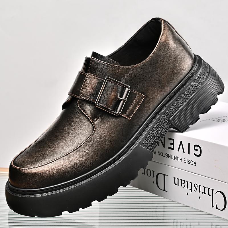 Fashion Brand Men Genuine Leather Shoes Chunky Platform Retro Shoes Comfortable Street Fashion High Quality Oxfords Casual Commute Shoes