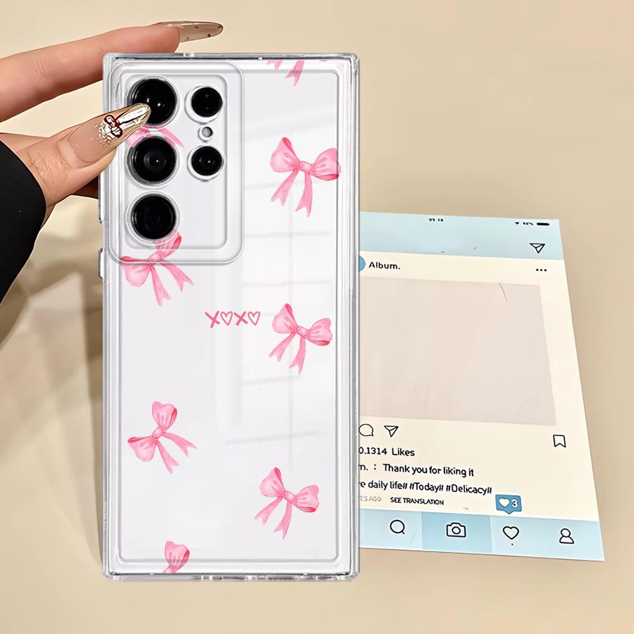 Case for Samsung Galaxy Note 20 Ultra 10 S23 Ultra S22 FE S26 S24 S21 S25 Edge S20 Plus Phone Cover Cute Pink Bow