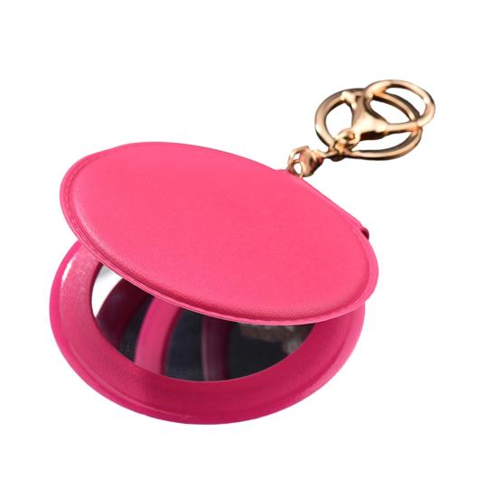 Mini zrcátko na klíče z umělé kůže Přenosné cestovní zrcátko pro ženy s kroužkem na klíče Oboustranné ruční skládací kosmetické zrcátko