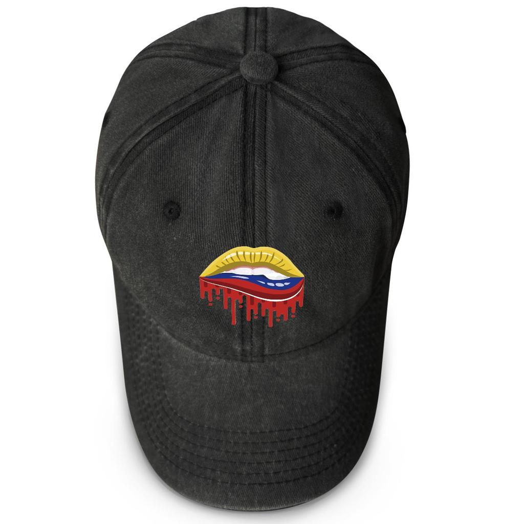 Colombia Flag Mouth Print Snapback Baseball Hat, Patriotic Mesh Hat Stylish Curved Brim Retro Leisure Adjustable Sun Hat