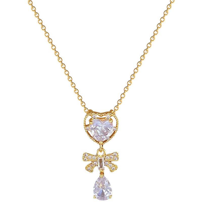 Titanium Steel Butterfly Water Drop Light Luxury Temperament Gorgeous Full Diamond Necklace Female Versatile Collarbone Chain Titanium Steel Chain