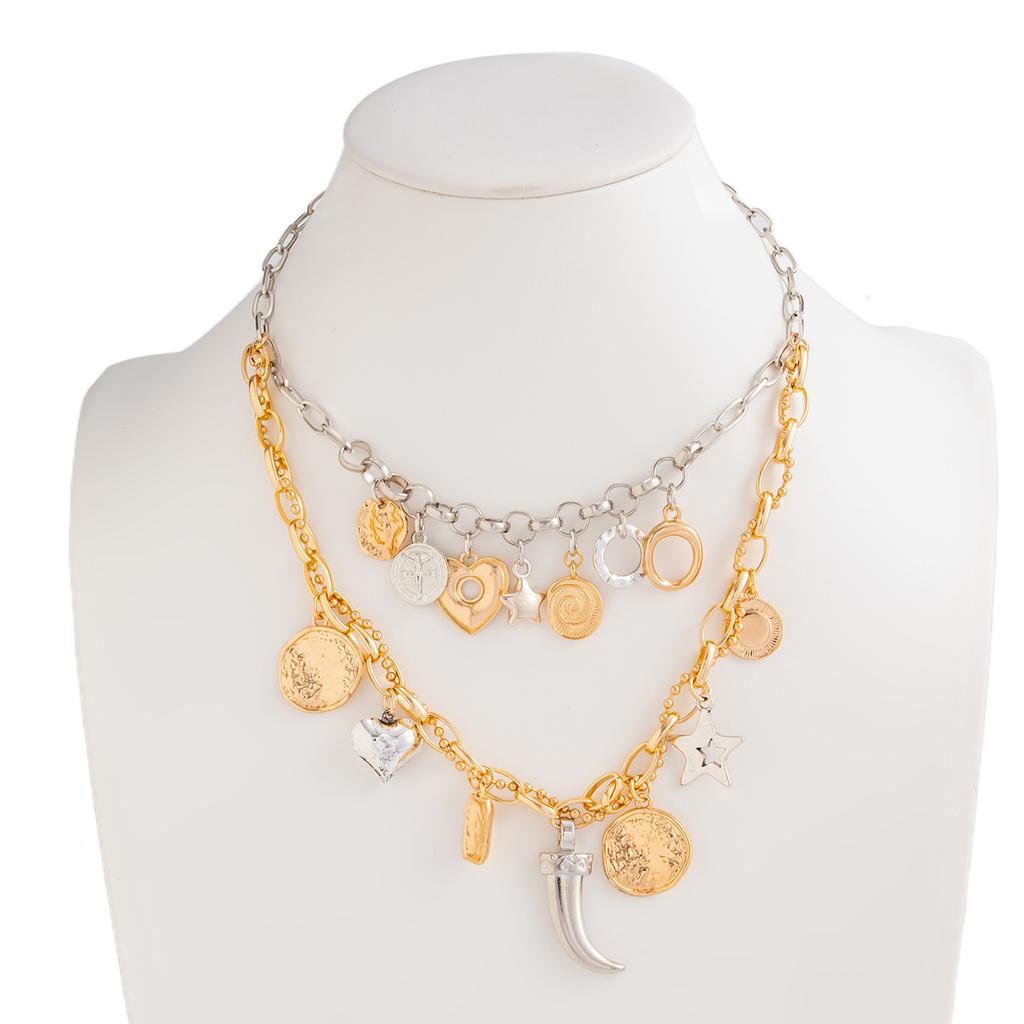 Fashion Metal Lava Five-Pointed Star Love Pendant Necklace, Creative Stacking Collarbone Chain Necklace