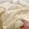 Pure Cotton Wrinkle Gauze Quilts Summer Plain Embroidered Bear Comforter Double Couple Bed Quilts Air Conditioning Cool Quilt