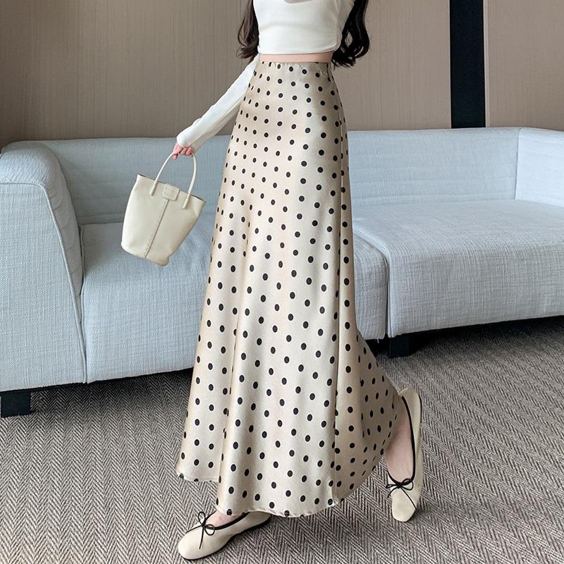 Taglie comode satin vita alta vintage pois estivo casual lungo per donna gonne gonna da donna