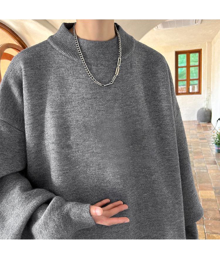 Men's Trendy Loose Round Neck Sweater - Spring/Autumn Solid Color Knitwear, Hong Kong Style Casual Outerwear