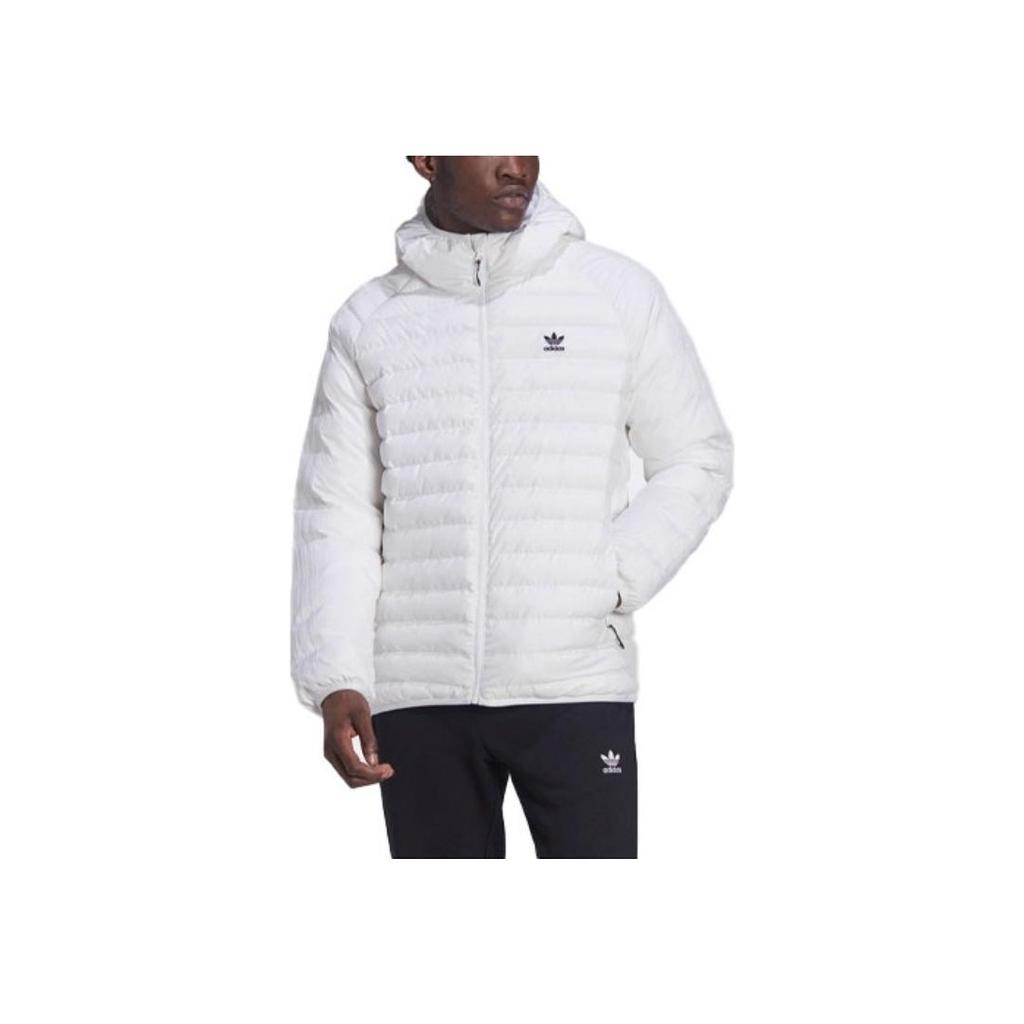 Adidas Originals Solid Color Hooded Sports Cotton Jacket Winter Men Jacket White HD4756