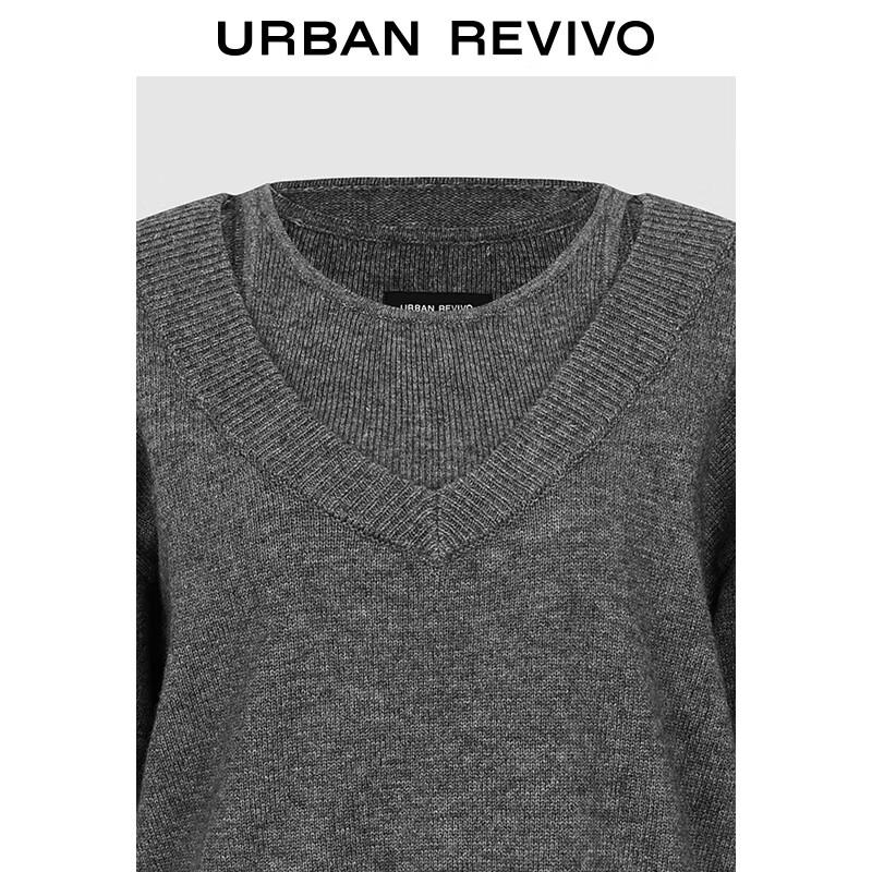 UR Women's Heather Grey Faux Two-Piece Knit Sweater