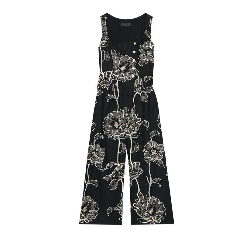 

Летний Новый Продукт Женская Одежда Повседневный Стиль Квадратный Вырез Без Рукавов Контрастная Лоскутная Вышивка Цветы Комбинезон 8413717 Black L