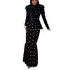 2026 Spring Cross-border European and American Women's Clothing Black Floral Waist Long-sleeved Top Fishtail Waist Thin Skirt 