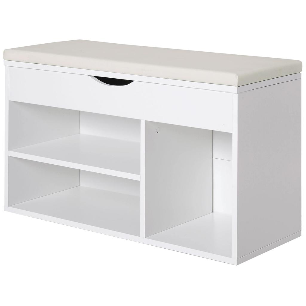 Wooden Shoes Cabinet Bench Hidden Storage Padded Seat Organiser Footwear Rack Hallway White 80 x 30 x 47 cm