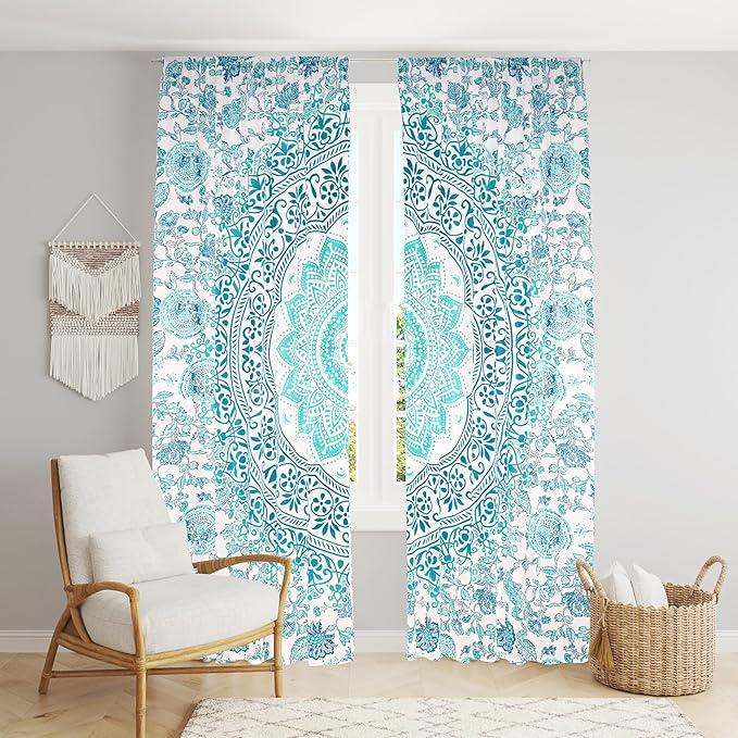 

Bless International Beautiful Indian Bohemian Psychedelic Hippie Ombre Window Curtain Panels for Bedroom, Living, Balcony (Green Passion Omra) 83 L x 38 W