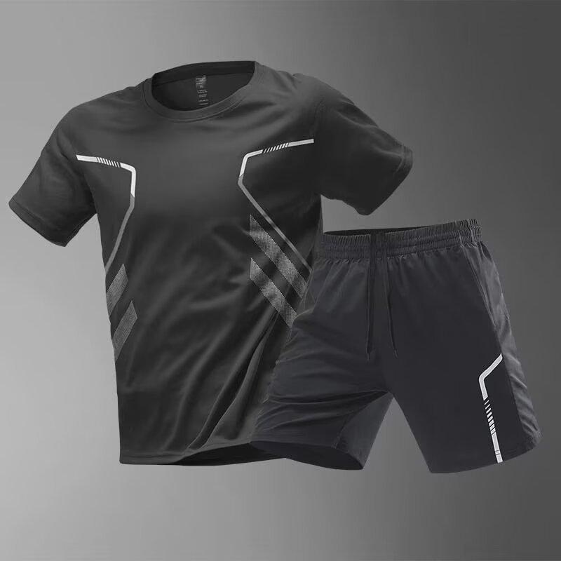 Men's T-shirt Sports Running T-shirt Shorts Quick-drying Breathable Short-sleeved Round Neck Activity T-shirt Outdoor Exercise Men's Sports Suit