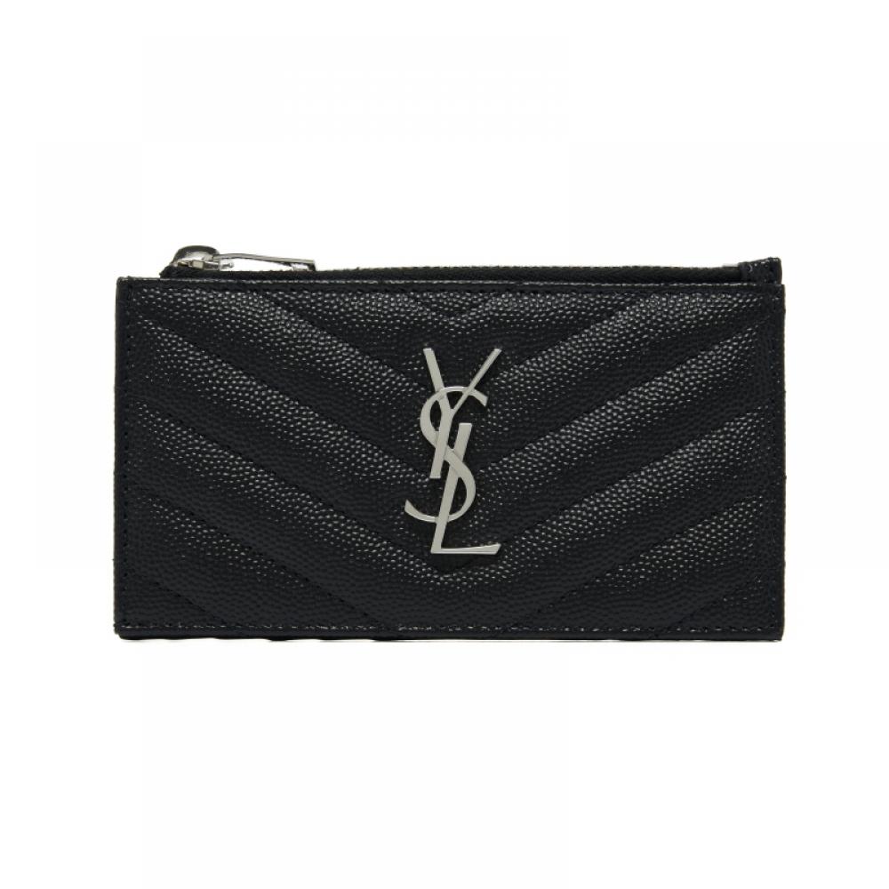 Saint Laurent Monogram Silber Reißverschluss Kartenetui 607915 Bow02