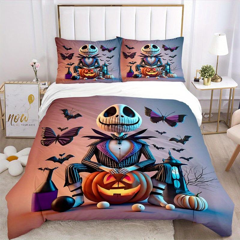 3pcs Halloween Theme Jack Pumpkin Bedding Set Includes 1 Quilt Cover and 2 Pillowcases, Comfortable B038