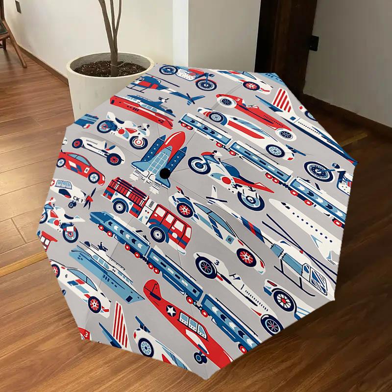 1PC Transportation Vehicles Umbrella-8-Rib Reinforced, Automatic Open, Lightweight & Durable, Cute Fashion Accessory for Outdoor-T398