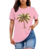 Ladies' Loose Comfortable Casual And Fashionable Hawaiian Plant Print Round Neck Short Sleeved Shirt