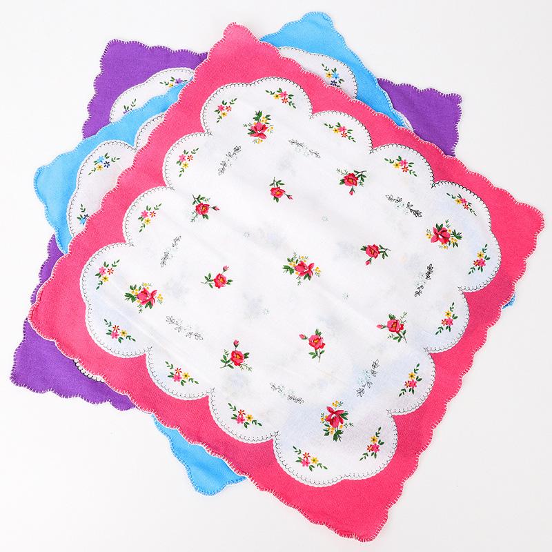 6Pcs/Pack Floral Women Handkerchiefs Cotton Flower Random Color Women Hand Towel 29*29cm