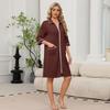 Women's Casual Zip-Up Robe 3/4 Sleeve Knee Length Lightweight Bathrobe with Pockets for Home Loungewear
