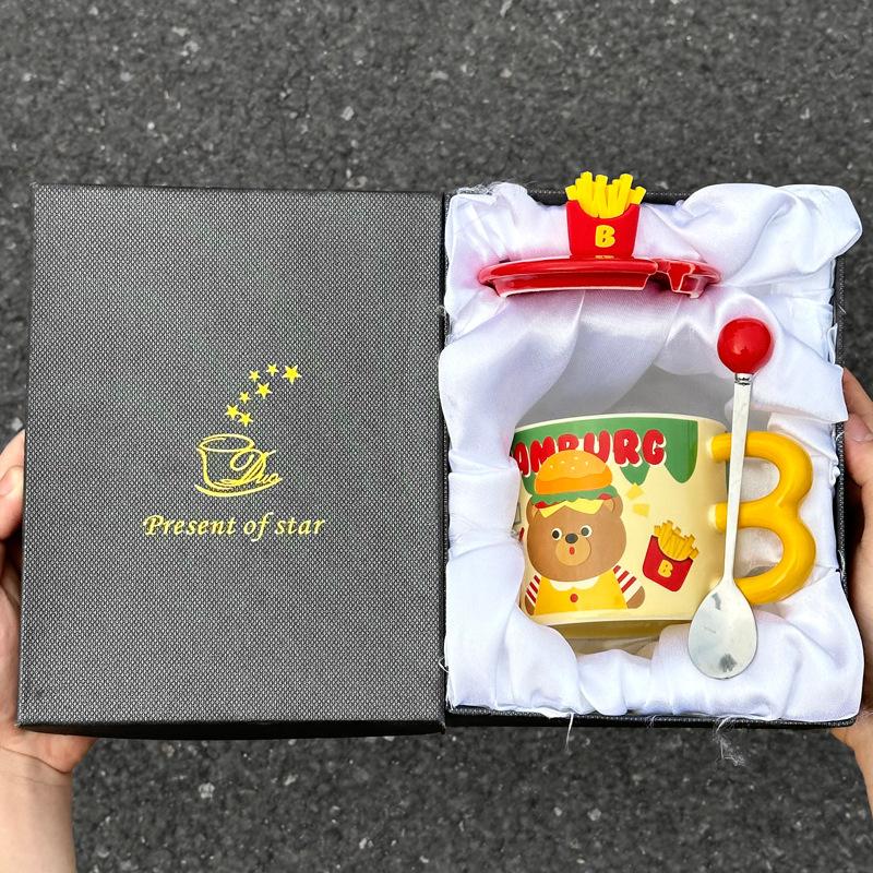 Ins wind fries Bär Keramiktasse mit Deckel für Freundinnen und Mädchen Geburtstagsgeschenk praktische Tasse Souvenir