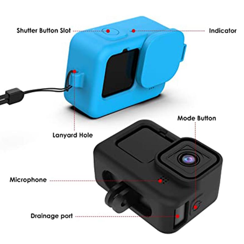 Para GoPro Hero 12 11 Capa de silicone à prova de quedas Capa protetora com cordão Tampa de lente para GOPRO 12 11 10 9 Acessório para câmera de ação