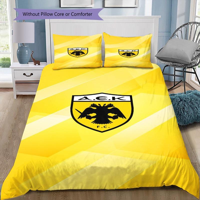 AEK FC 3Pcs Bedding Set, Duvet Cover with 2 Pillowcases, Dynamic Line Shield Print Bed Linens, No Comforter No Pillow Core