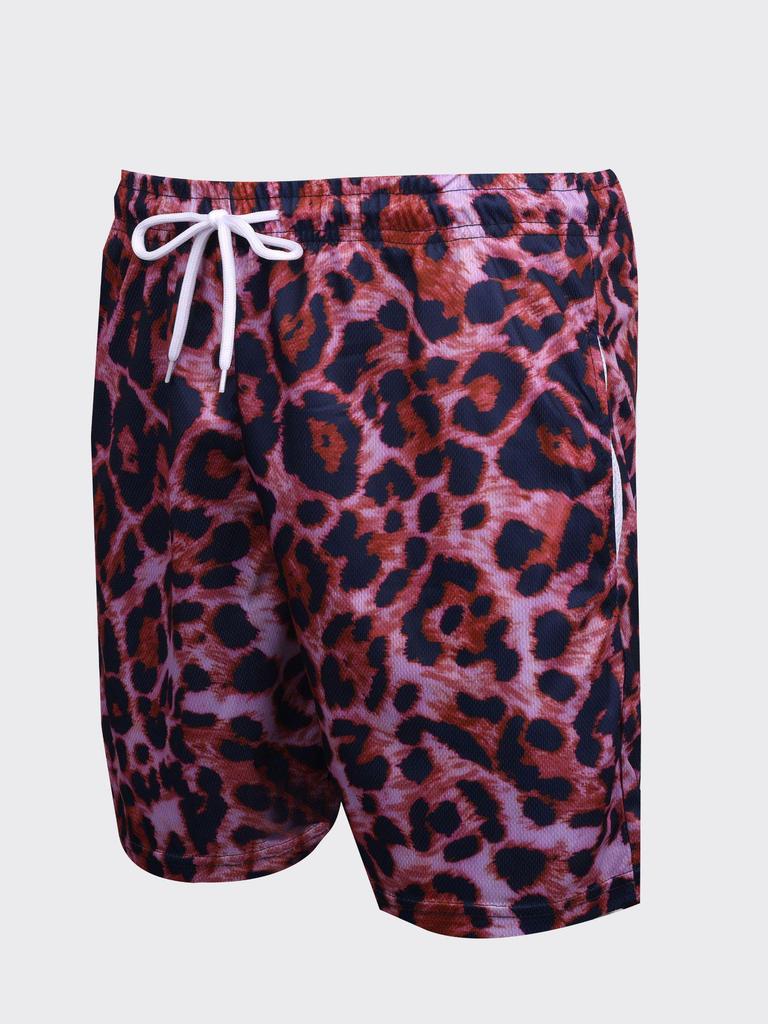 American Leopard Print Mesh Quick-Dry Plus Size Outdoor Sports Shorts