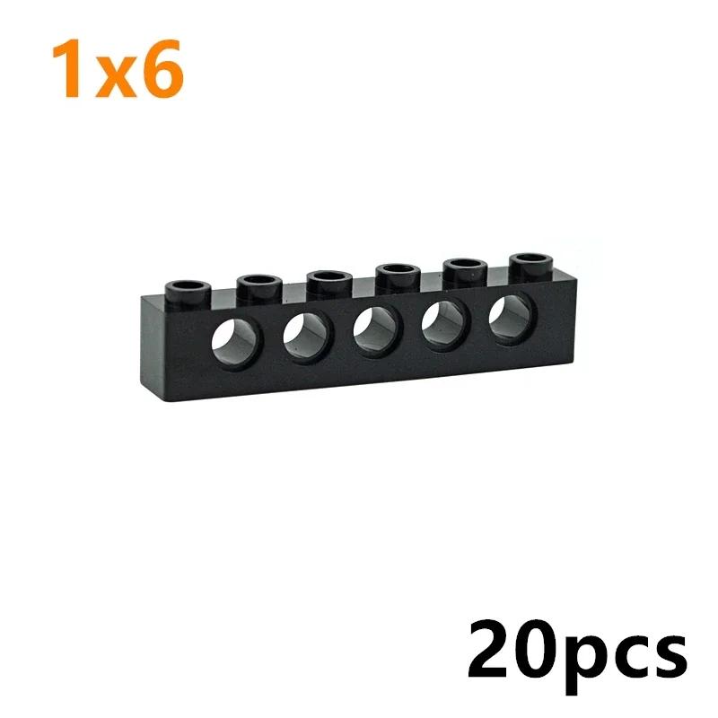 20PCS 1x6 Beam with 5 Holes Technology Building Blocks Parts 3894 Perforated Assembly DIY Toy MOC Bricks Replacement Accessories