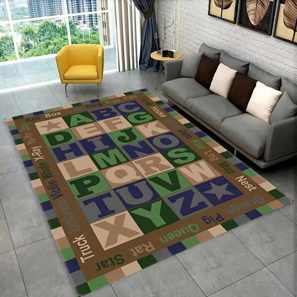 Alfombra con alfabeto de dibujos animados ABC para niños gateando, para sala de juegos, educación temprana, para sala de estar, dormitorio, sofá, antideslizante.