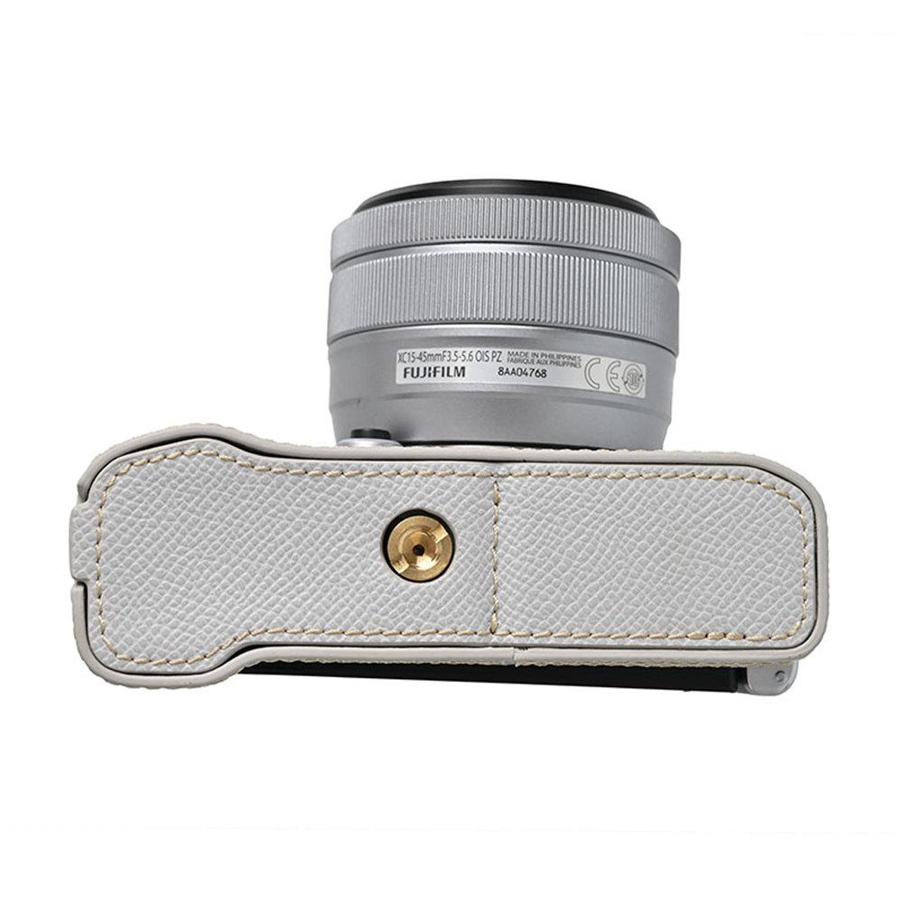 Kamera-Halbschale aus PU-Leder mit Palmenmuster für Fujifilm XM5 Fuji X-M5 Untere Abdeckung mit Batterieöffnung und Riemen