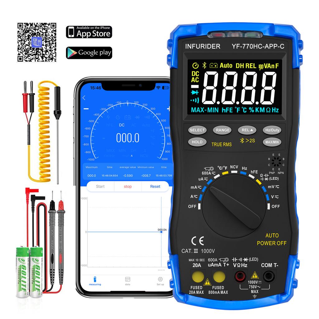 6000 Counts Bluetooth Digital Multimeter, Auto-ranging TRMS Volt Meter for AC/DC Voltage, Current, Resistance, Diode Test