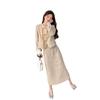 Khaki Chinese Style Women's Autumn 2026 Frog Button Top & Skirt Set