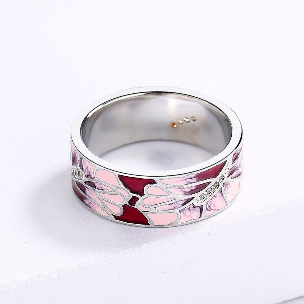 Elegant Rings for Women Pink Peach Ring Fashion Wedding Party Jewelry Classic Flower Handmade Enamel Ring Wedding Ring