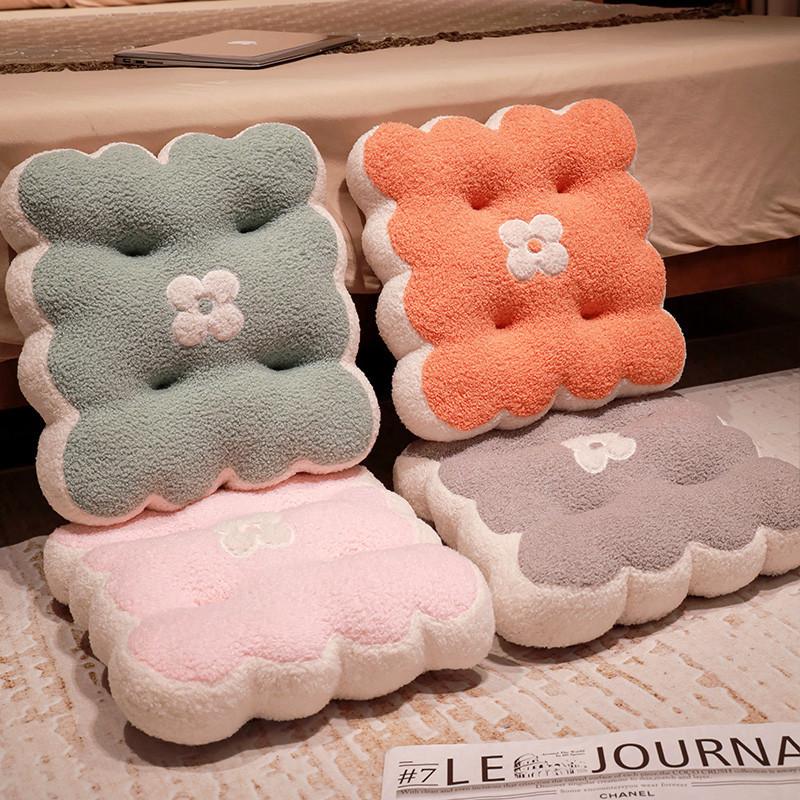 Autumn And Winter Thickened Warm Seat Cushion Cute Biscuit Flower Tatami Seat Cushion Office Waist Sofa Chair Cushion