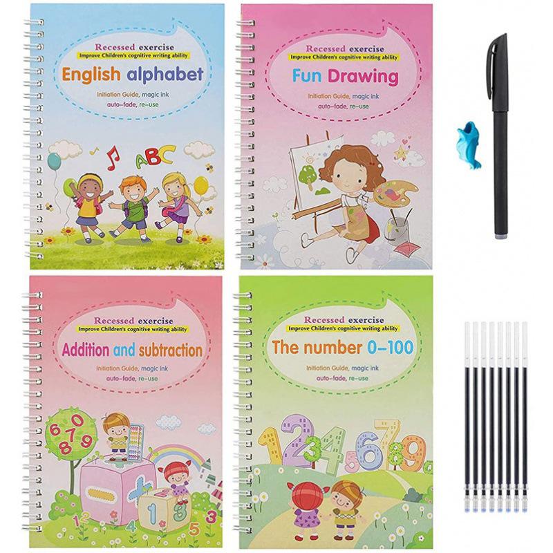 Global English Calligraphy Practice Set: Preschool Pen Control & Magic Writing Stickers for Kids