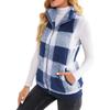 Women's Vest Plaid Comfortable Fleece Cardigan Vest Stand Collar Sleeveless Women's Jacket