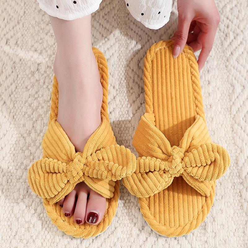Girl cotton slippers bow home plush slippers indoor fluffy women fluffy