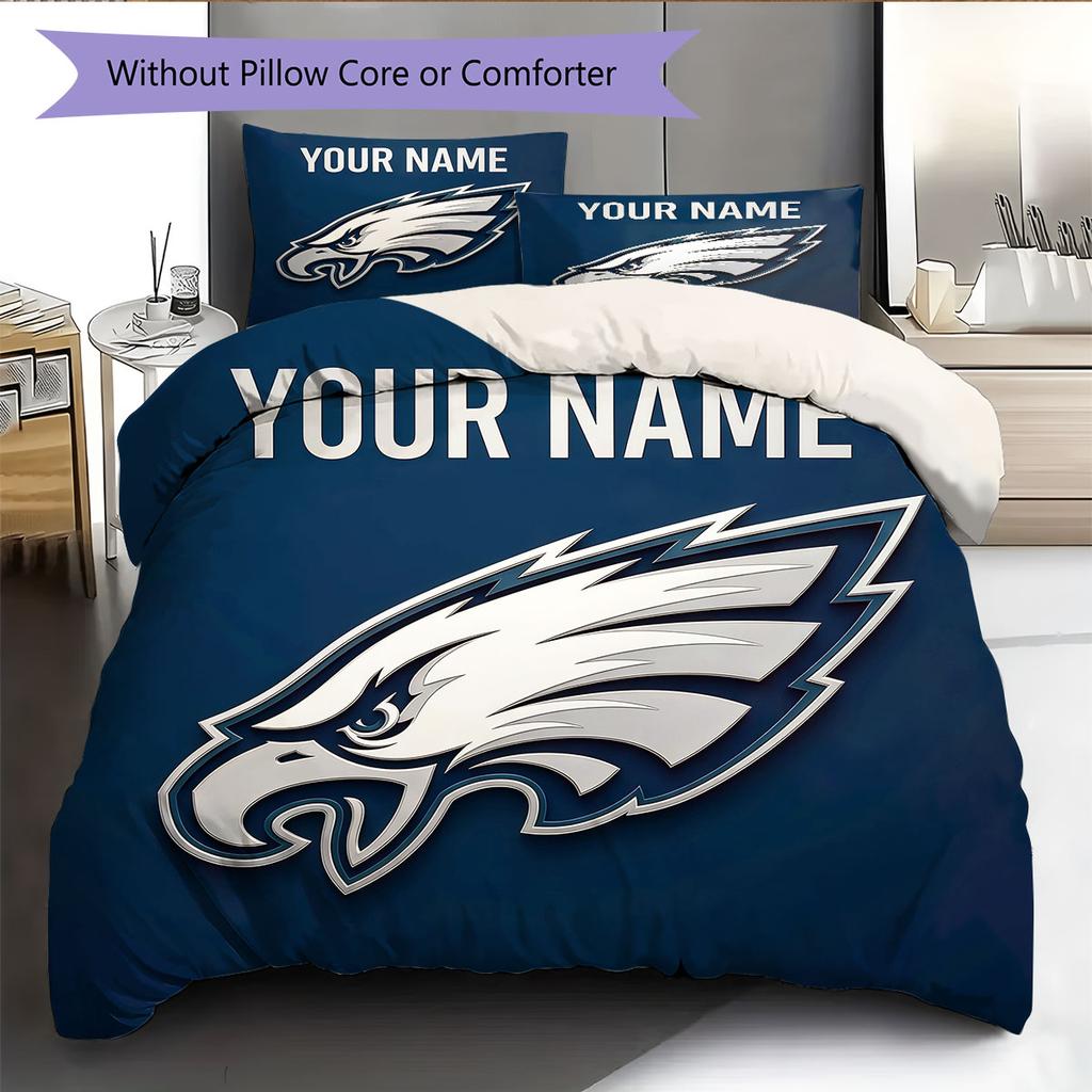 Custom Name,Philadelphia Eagles Pattern Bedding Home Decoration Birthday Gift ( 1 Duvet Cover + 2 Pillowcase, Without Core),fan Merchandise.