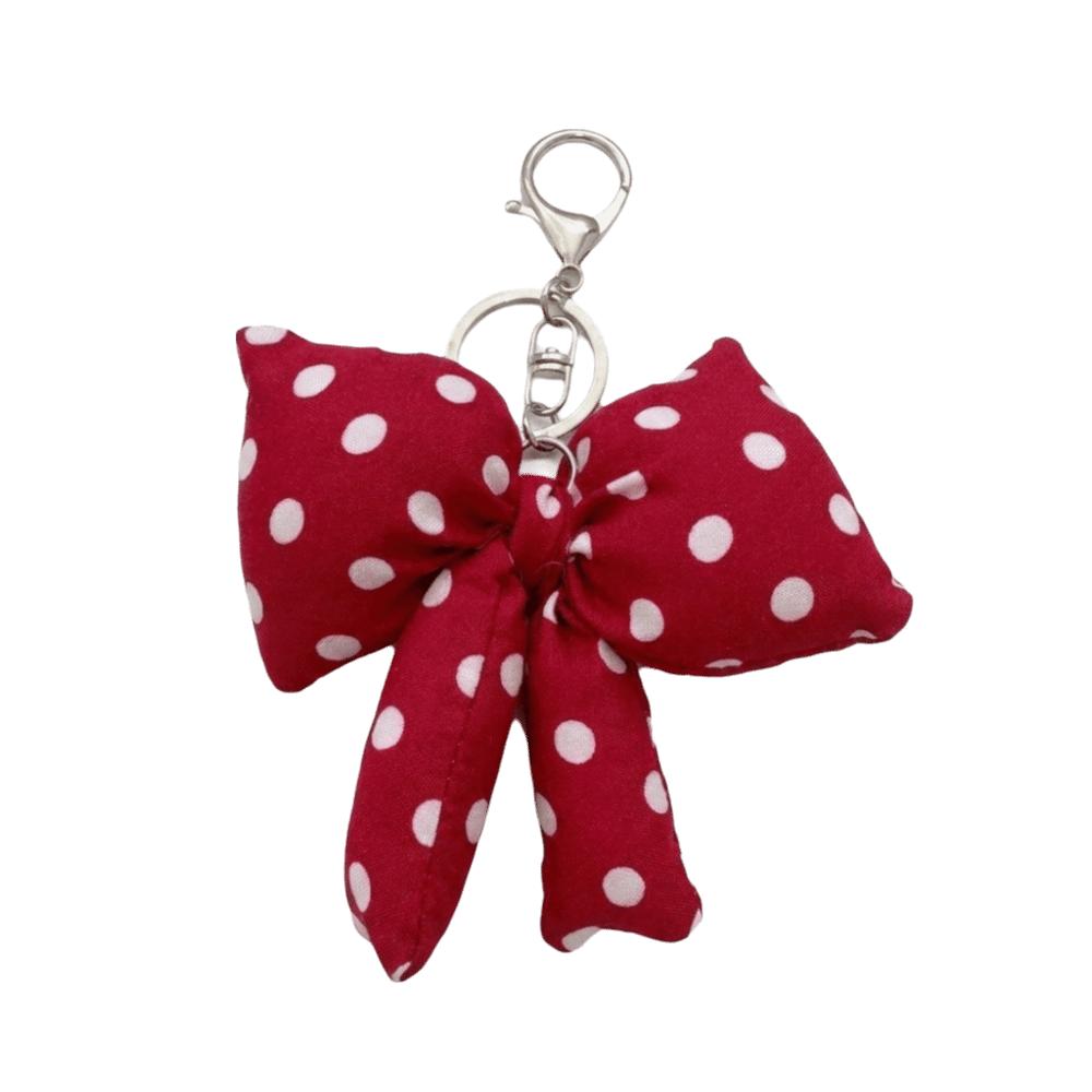 Padded Fabric Bag Pendant Polyester Backpack Handbag Decor Cute Polka Dot Bow Keychain  Gift