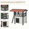 Outdoor Cat House with Terrace, Stairs, Roof, 77 x 50 x 73 cm, White and Red