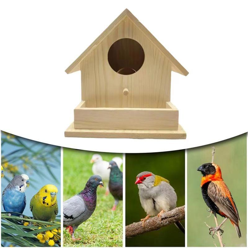 M-Modern-Bird Houses For Outside Hangable Wooden Bird Feeder Box With Pole Pet Cottage For Hummingbirds Cardinal Birds Outdoor